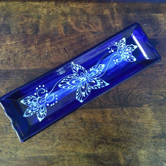 Alfareria Luis Jimenez Hand Painted Spain Blue Ceramic Tray 11"x3" - Picture 1 of 12